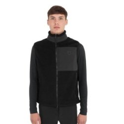 Equestro Smanicato uomo in pile teddy con tasca frontale Nero