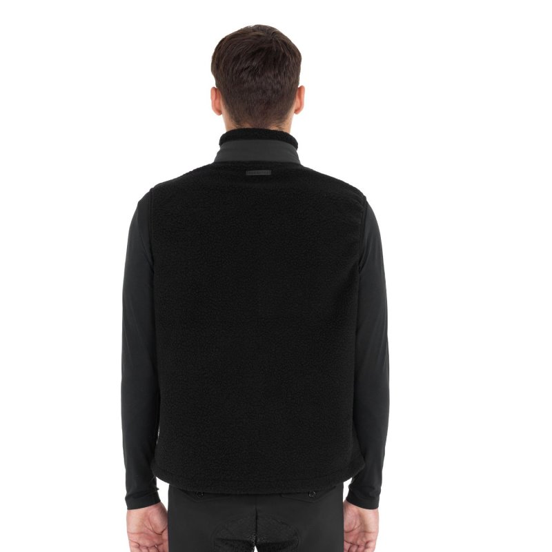Equestro Smanicato uomo in pile teddy con tasca frontale Nero