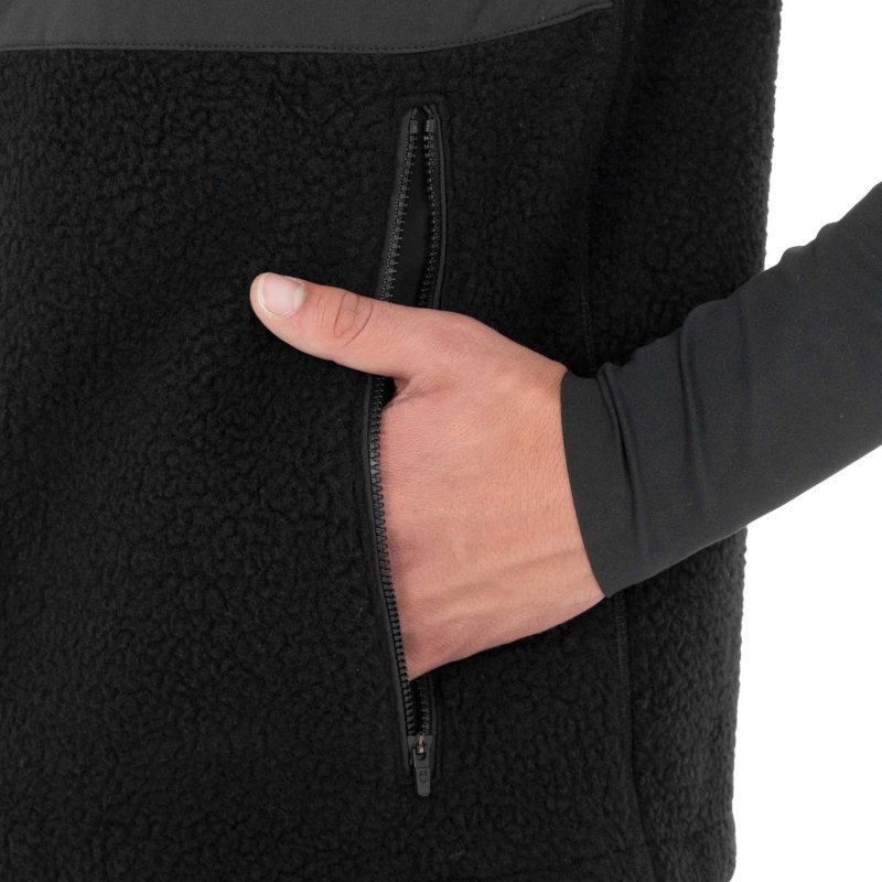 Equestro Smanicato uomo in pile teddy con tasca frontale Nero