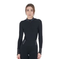 Equestro Polo tecnica donna da allenamento con strass Nero