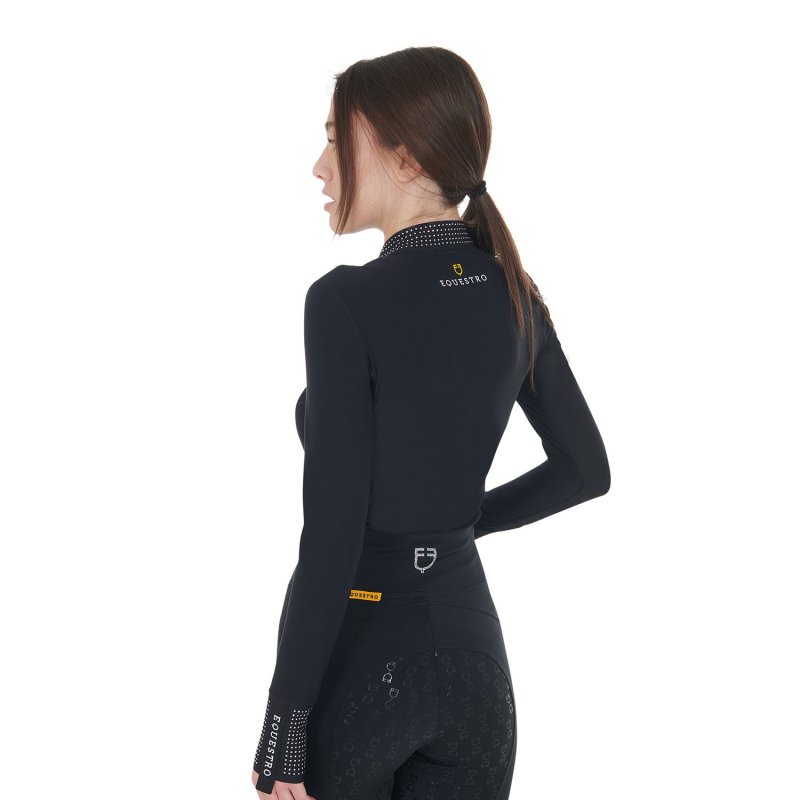 Equestro Polo tecnica donna da allenamento con strass Nero