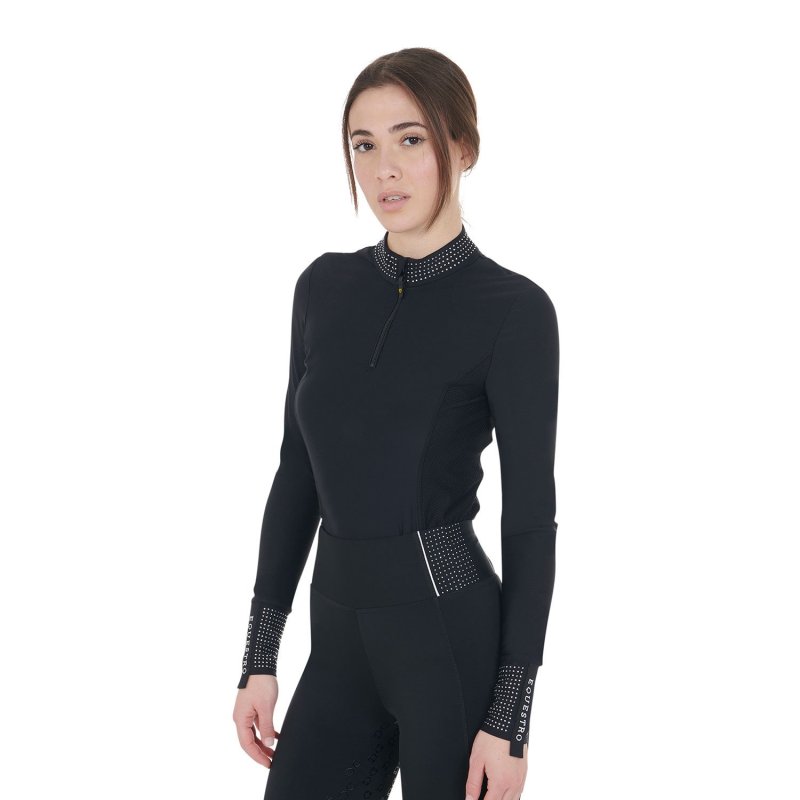 Equestro Polo tecnica donna da allenamento con strass Nero
