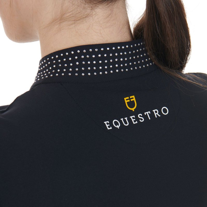 Equestro Polo tecnica donna da allenamento con strass Nero