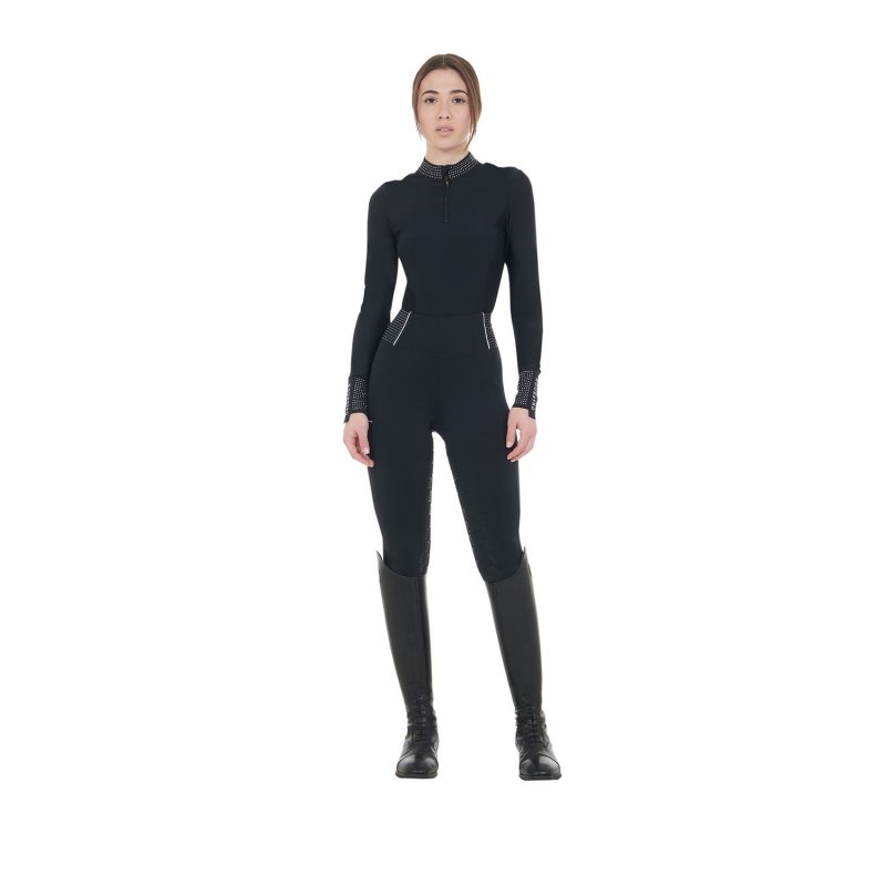 Equestro Polo tecnica donna da allenamento con strass Nero