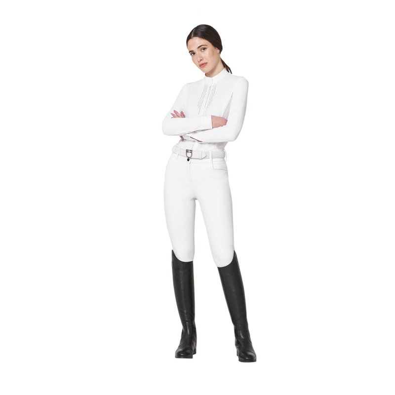 Equestro Polo da concorso da donna a camicia con strass Bianco
