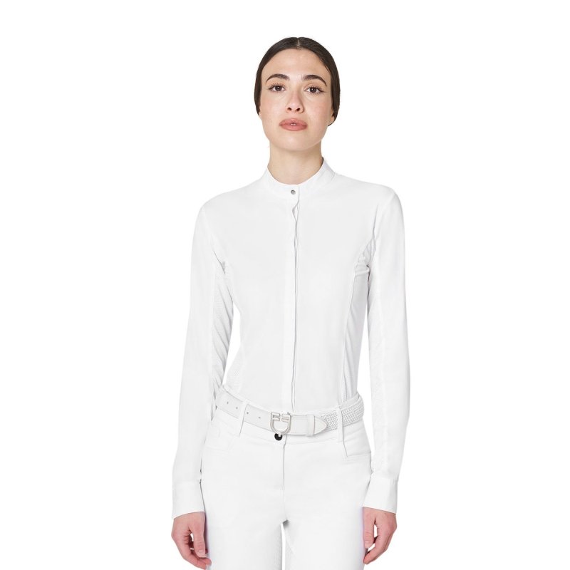 Equestro Polo da concorso donna a camicia con inserti in mesh Bianco