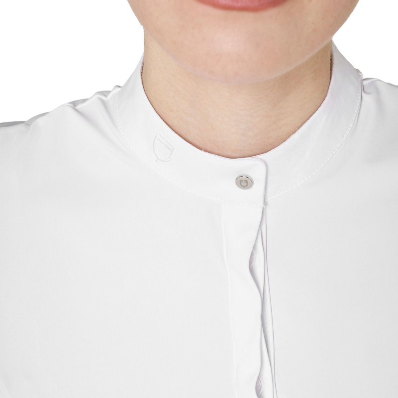Equestro Polo da concorso donna a camicia con inserti in mesh Bianco