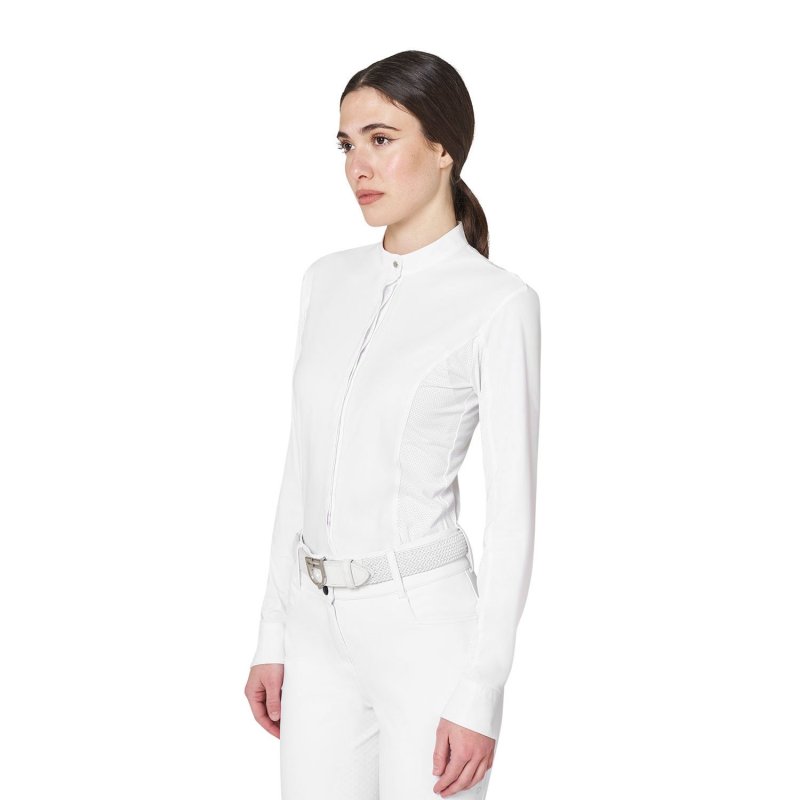 Equestro Polo da concorso donna a camicia con inserti in mesh Bianco