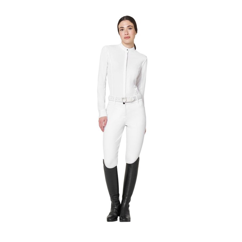 Equestro Polo da concorso donna a camicia con inserti in mesh Bianco
