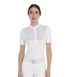 Equestro Polo da concorso donna con inserti in tulle Bianco