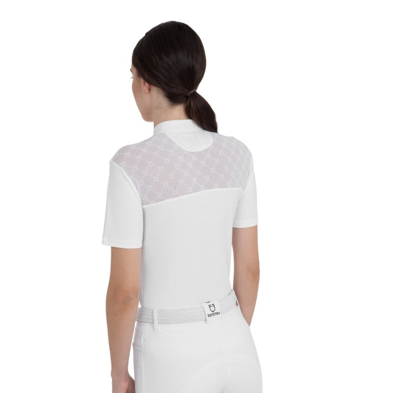 Equestro Polo da concorso donna con inserti in tulle Bianco
