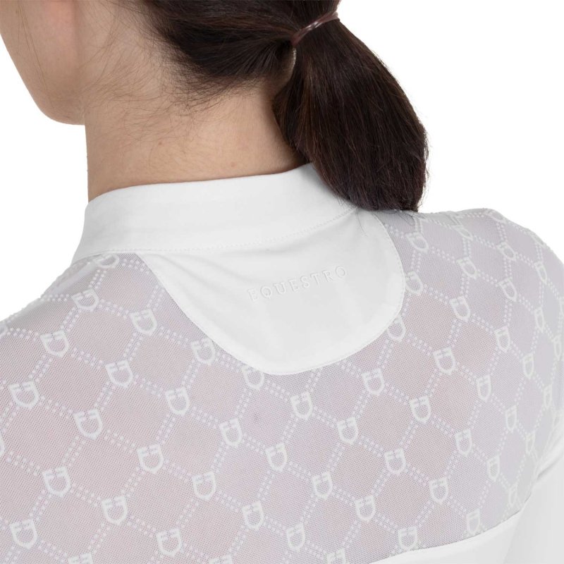 Equestro Polo da concorso donna con inserti in tulle Bianco
