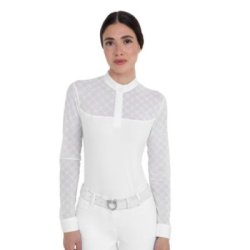 Equestro Polo da concorso donna maniche lunghe con tulle Bianco