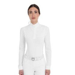 Equestro Polo da concorso donna maniche lunghe traforata Bianco