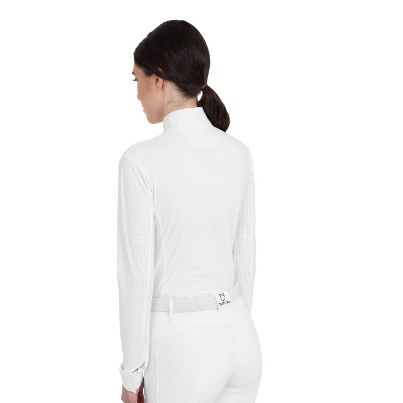 Equestro Polo da concorso donna maniche lunghe traforata Bianco