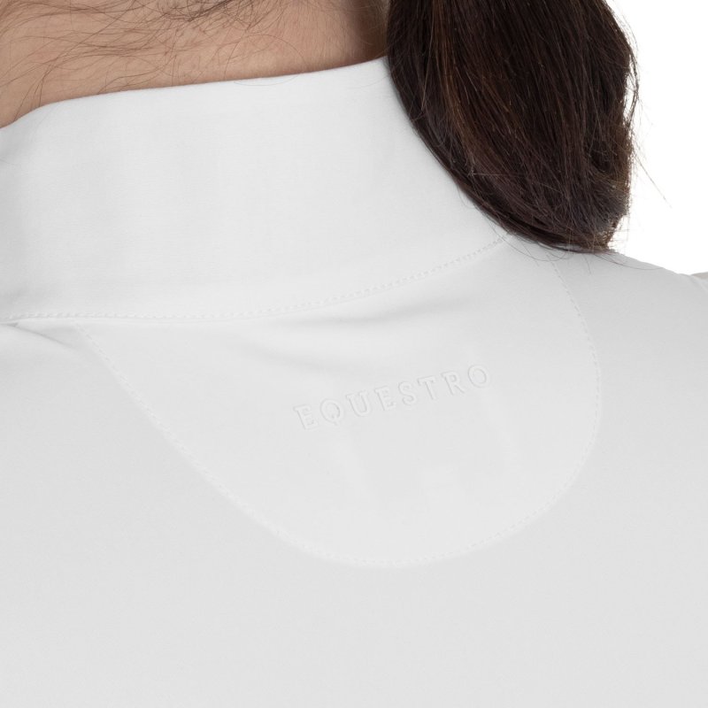 Equestro Polo da concorso donna maniche lunghe traforata Bianco