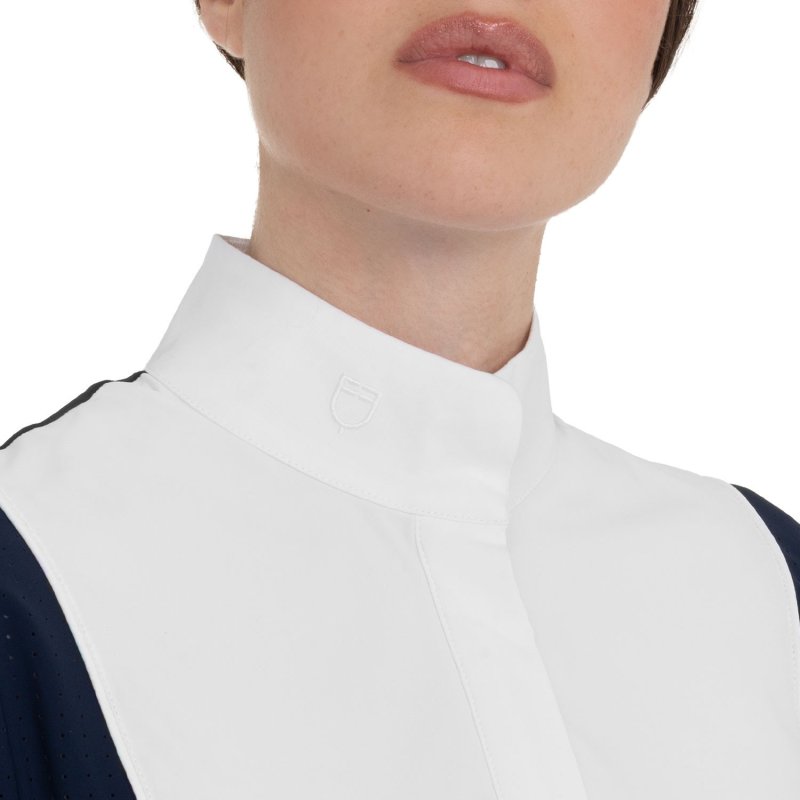 Equestro Polo da concorso donna manica corta con inserti in mesh Blu Navy