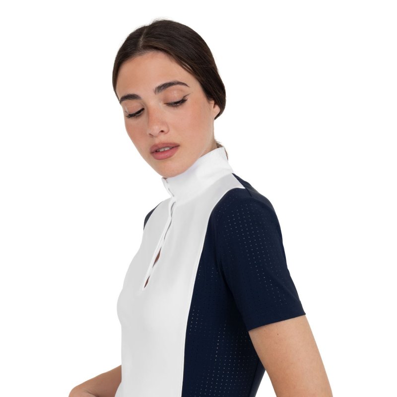 Equestro Polo da concorso donna manica corta con inserti in mesh Blu Navy