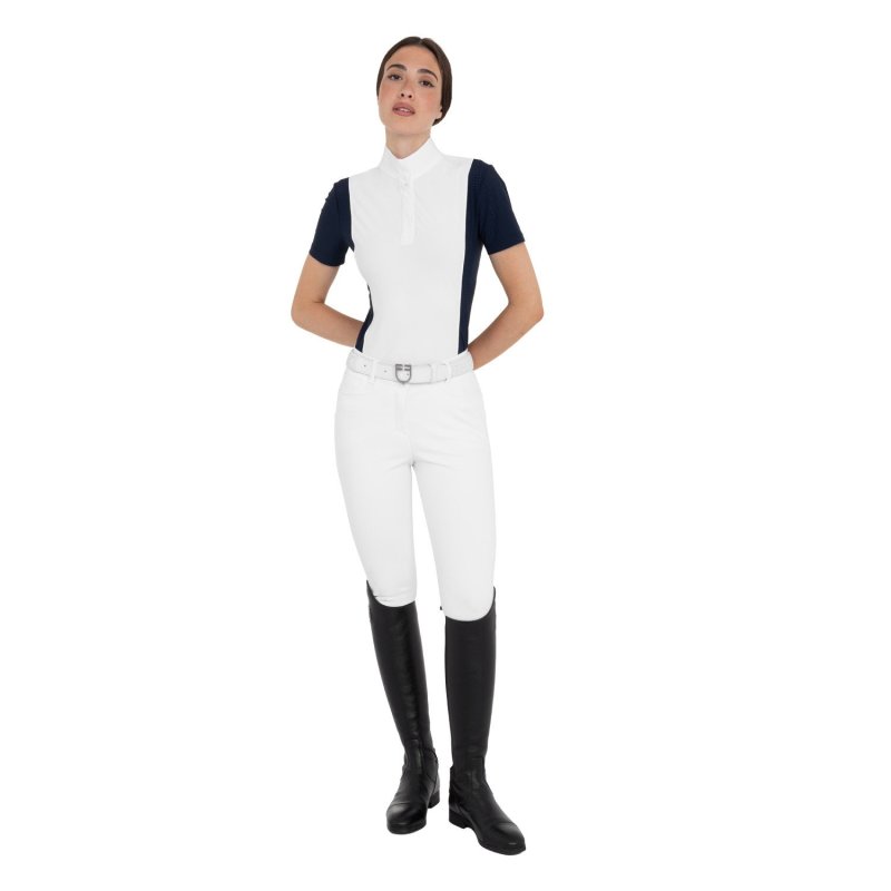 Equestro Polo da concorso donna manica corta con inserti in mesh Blu Navy