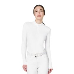 Equestro Polo da concorso donna basic con inserti in mesh Bianco