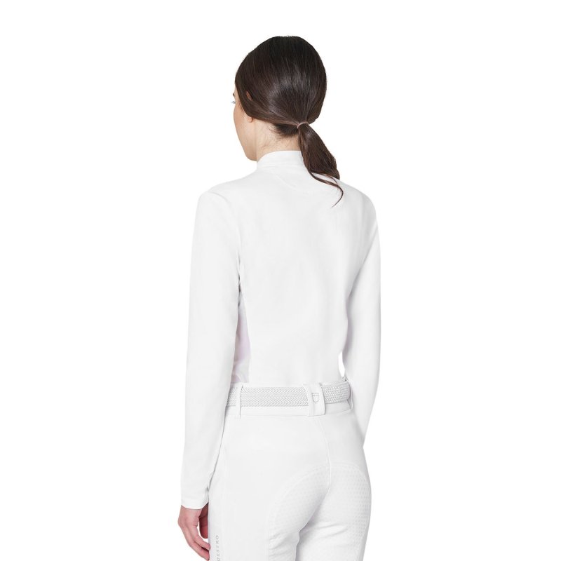 Equestro Polo da concorso donna basic con inserti in mesh Bianco