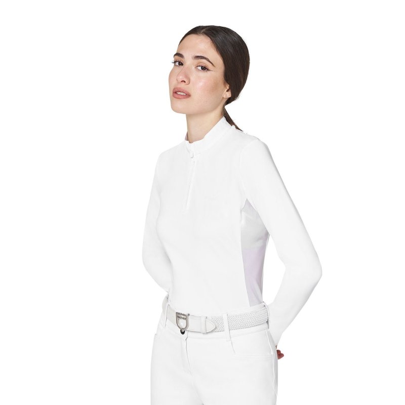 Equestro Polo da concorso donna basic con inserti in mesh Bianco