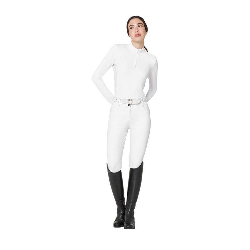 Equestro Polo da concorso donna basic con inserti in mesh Bianco