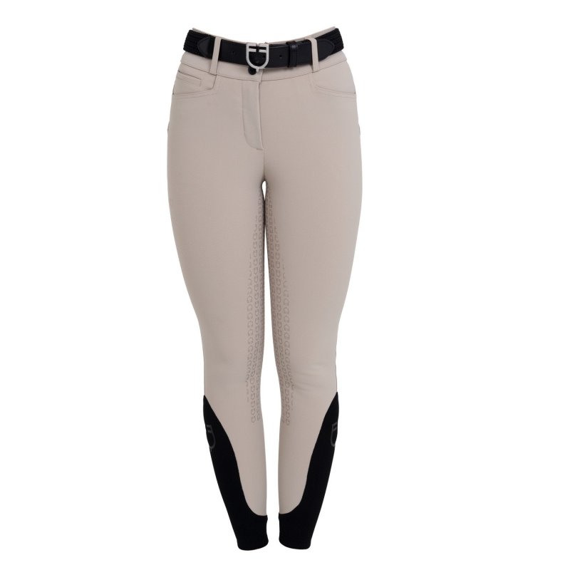Equestro Pantaloni donna full grip vita alta in tessuto tecnico bi-stretch Tortora