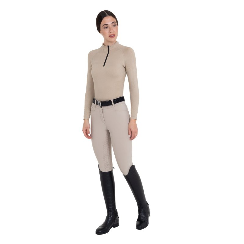 Equestro Pantaloni donna full grip vita alta in tessuto tecnico bi-stretch Tortora