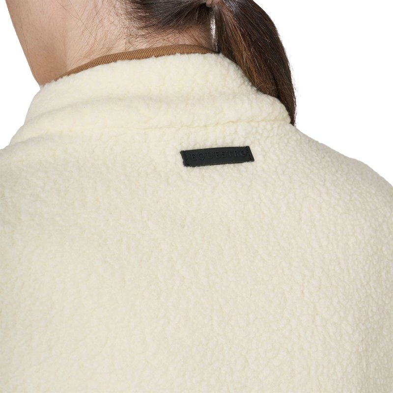 Equestro Smanicato donna in pile teddy con tasca frontale Ecru