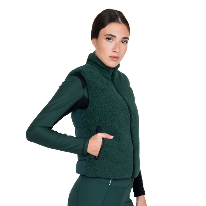 Equestro Smanicato donna con inserti in pile teddy Verde Foresta