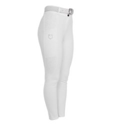Equestro Pantaloni donna vita alta full grip con strass Bianco