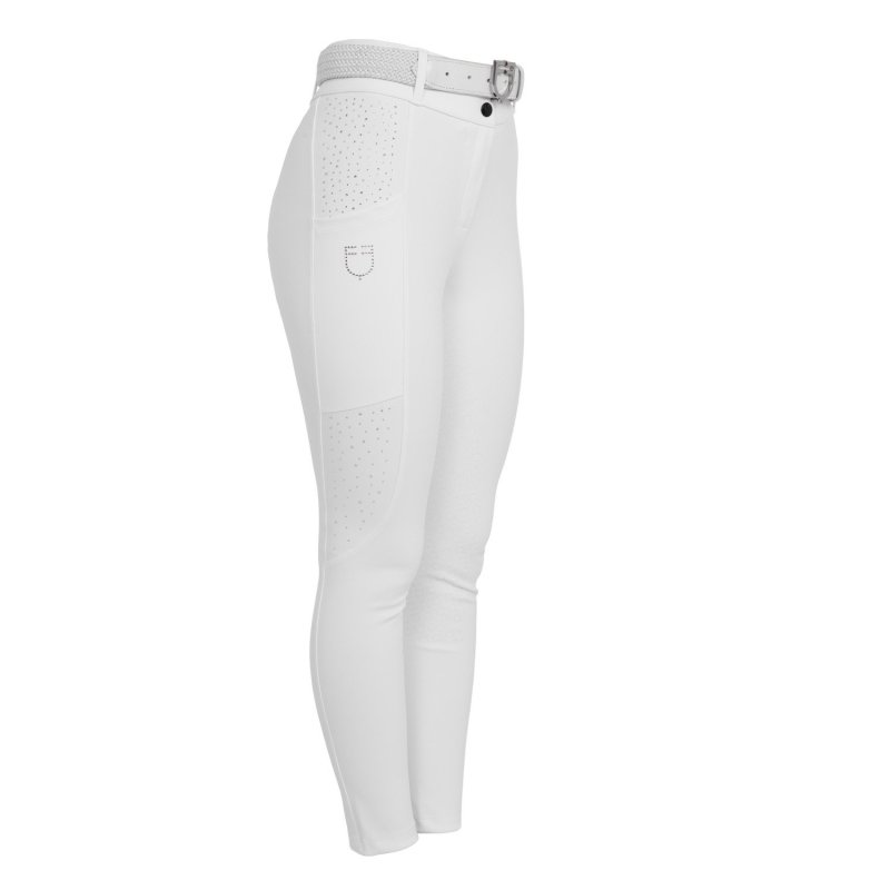 Equestro Pantaloni donna vita alta full grip con strass Bianco