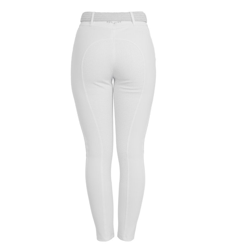 Equestro Pantaloni donna vita alta full grip con strass Bianco