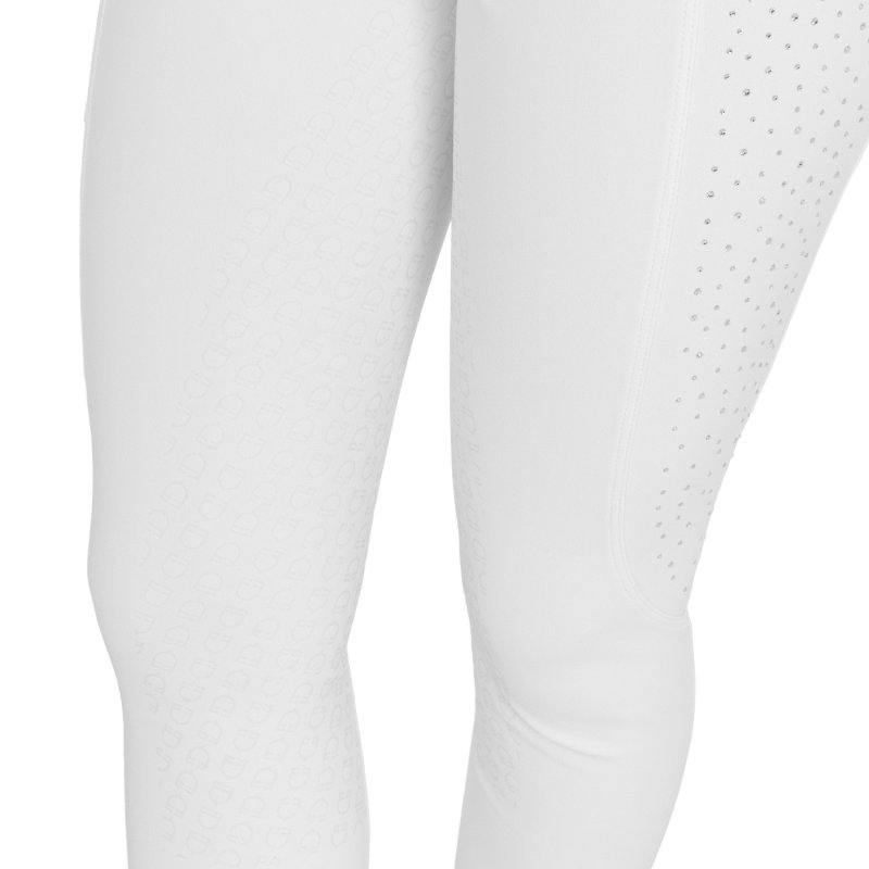 Equestro Pantaloni donna vita alta full grip con strass Bianco