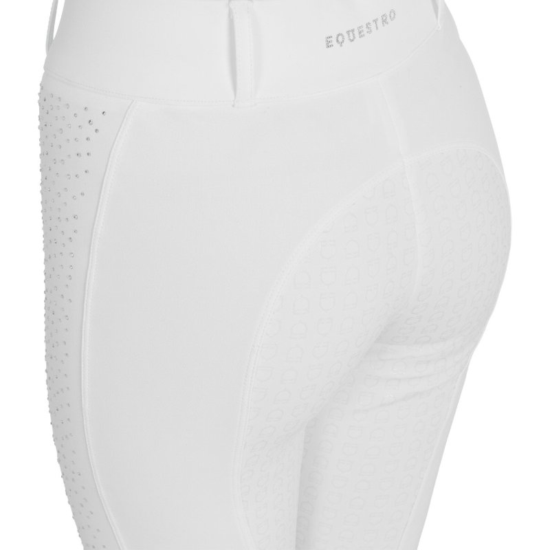 Equestro Pantaloni donna vita alta full grip con strass Bianco