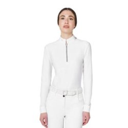 Equestro Polo da concorso da donna a manica lunga con strass Bianco