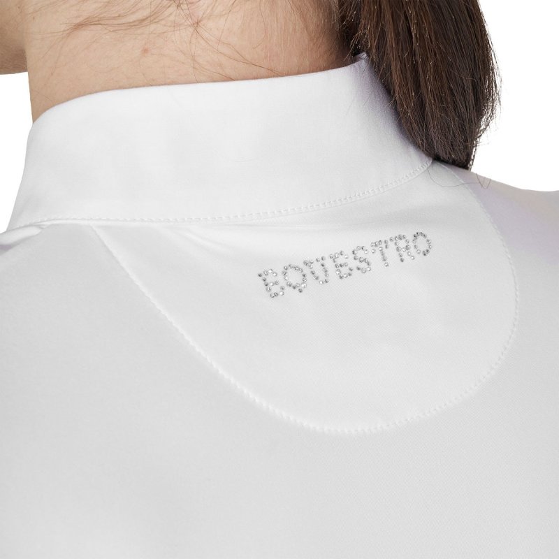 Equestro Polo da concorso da donna a manica lunga con strass Bianco