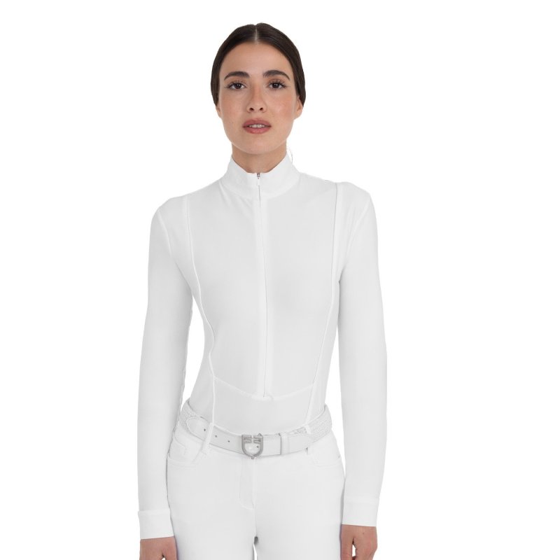 Equestro Polo da concorso donna in tessuto tecnico invernale Bianco