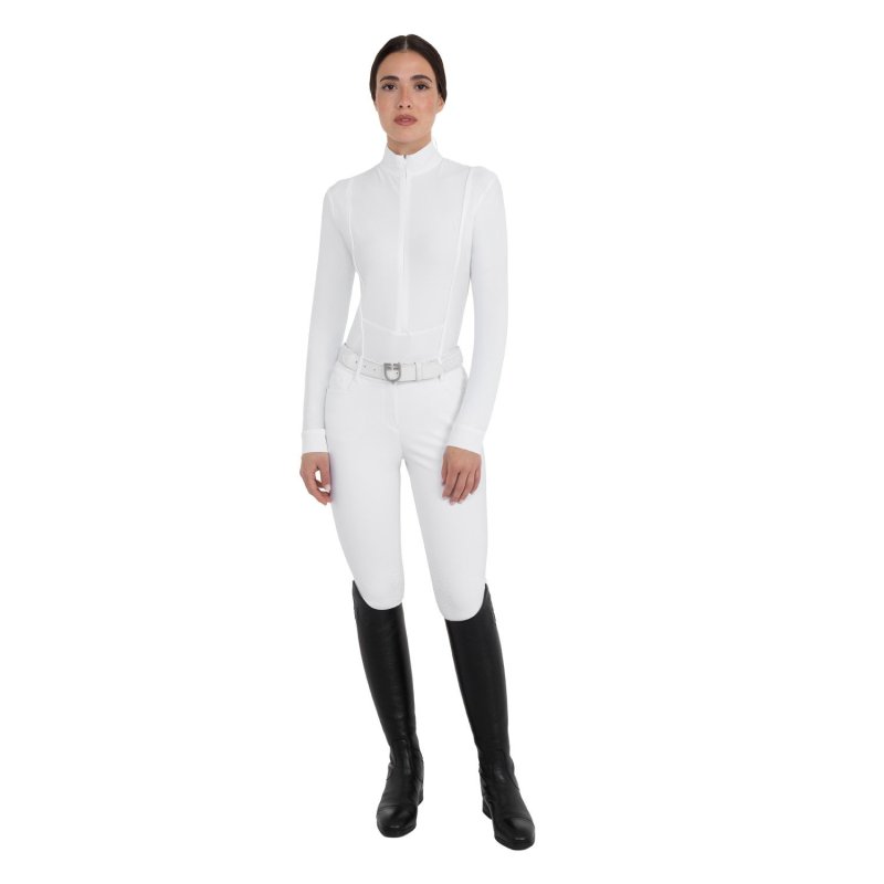 Equestro Polo da concorso donna in tessuto tecnico invernale Bianco