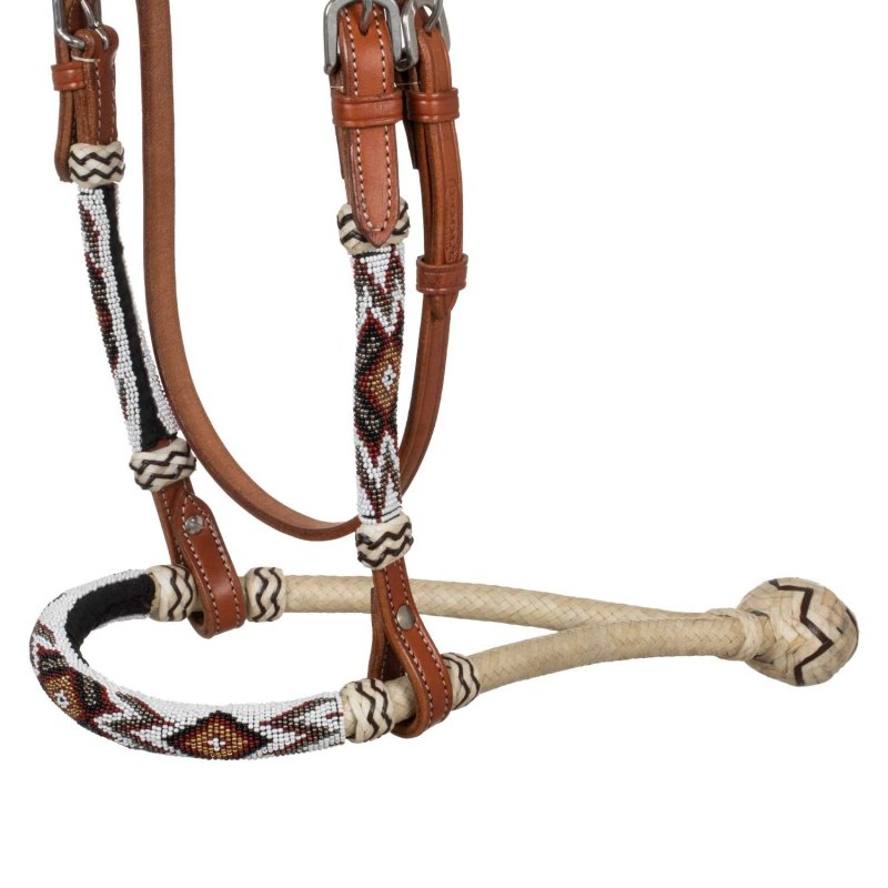 Pool's Equitazione Briglia bosal con decorazioni in perline del sud-ovest e redini mecate in cotone