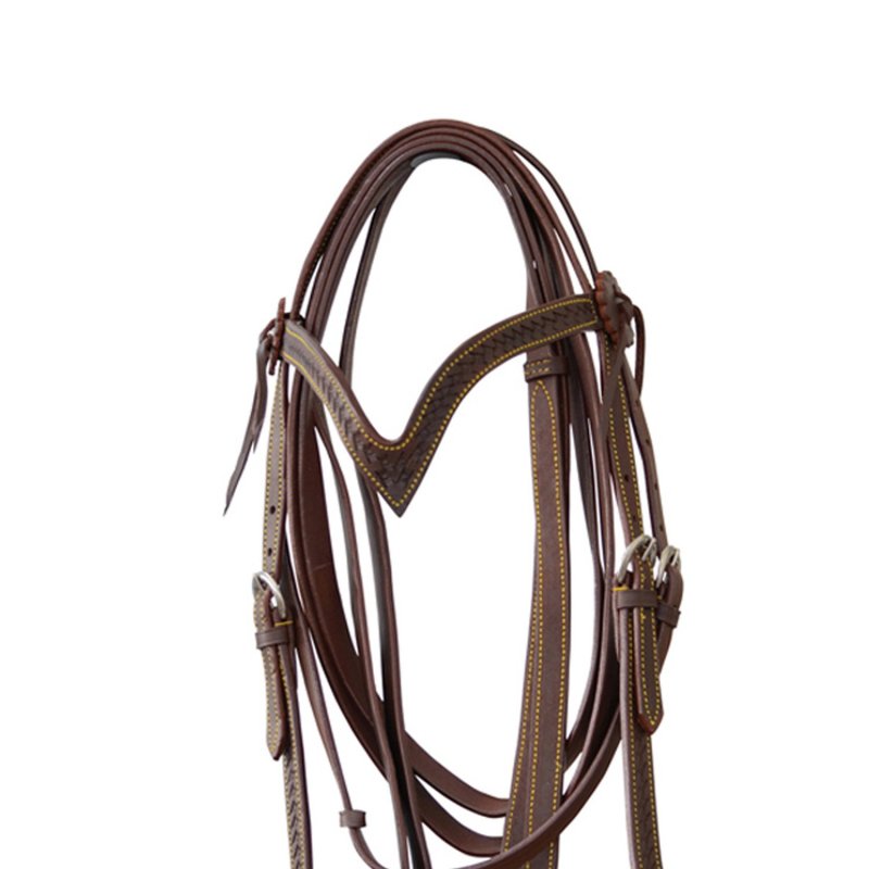 Lakota Saddlery Testiera con frontalino a V Basket/Flower con redini